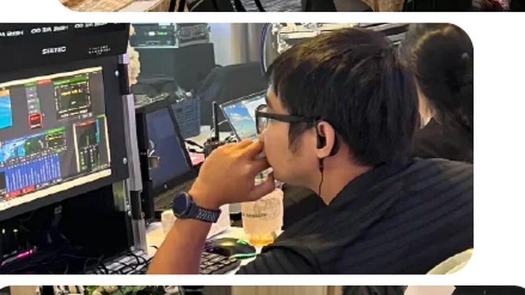 ห้องควบคุมการถ่ายทอดสดงานสัมมนาของ PubPab พร้อมจอมอนิเตอร์และสวิตช์เชอร์
