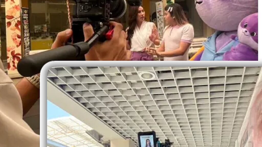 กองถ่ายวิดีโอโฆษณากลางแจ้งของ PubPab พร้อมทีมงานและนักแสดง